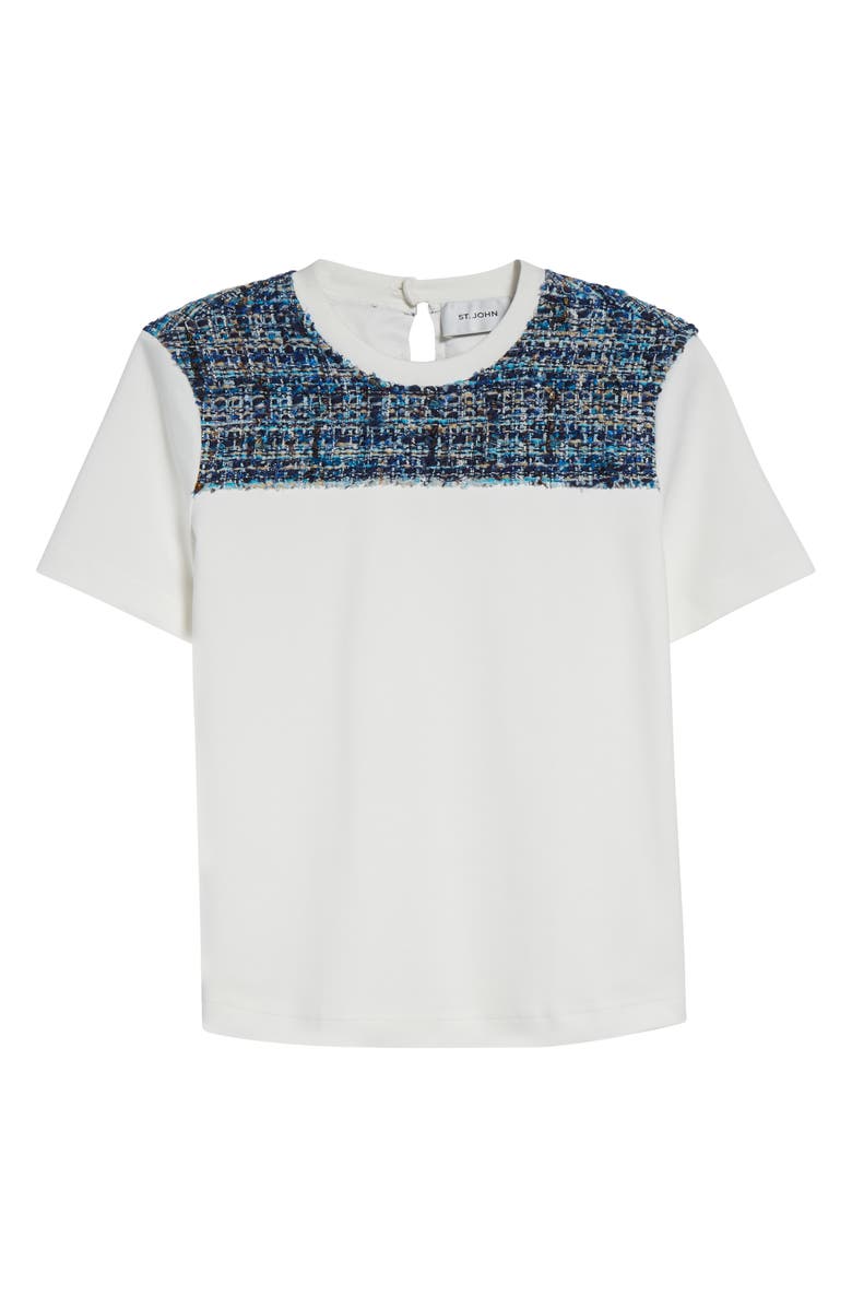 ST. JOHN Jersey T-Shirt with Multieyelash Tweed, Alternate, color, White Multi