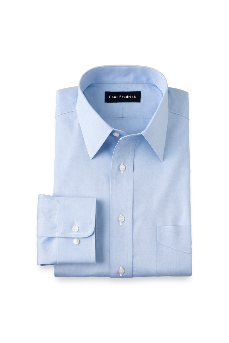 Tailored Fit Non-iron Cotton Pinpoint Solid Point Collar Dress Shirt, Main, color, Blue