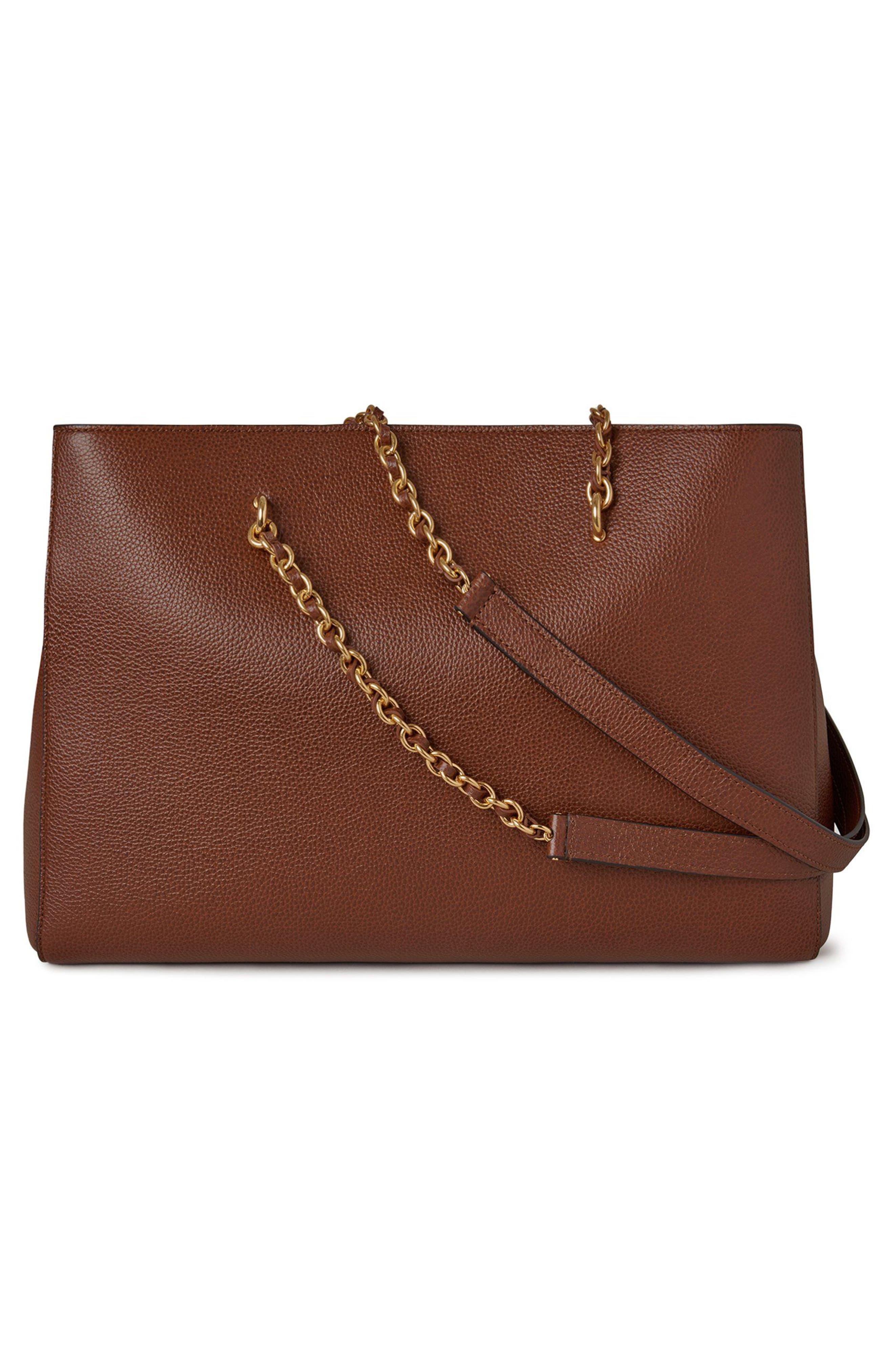 Lily Chain Leather Tote, Alternate, color, OAK