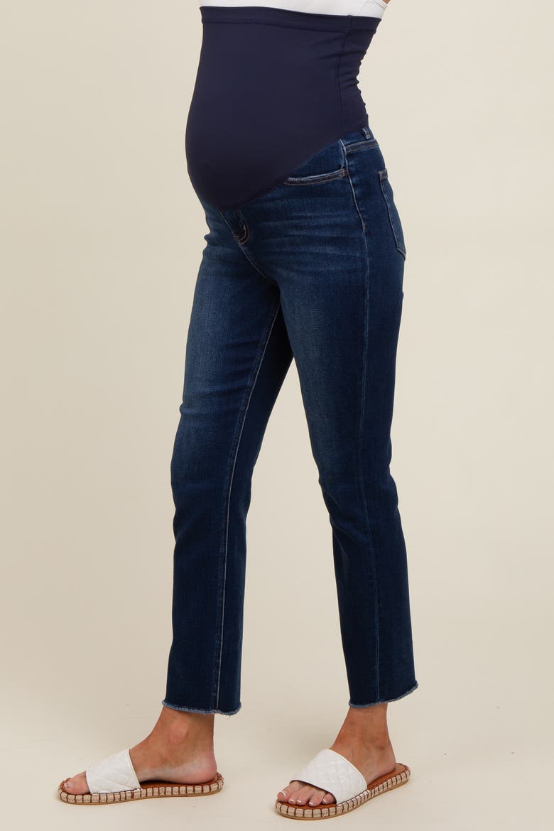 Cut Hem Slim Straight Maternity Jeans, Alternate, color, Navy Blue