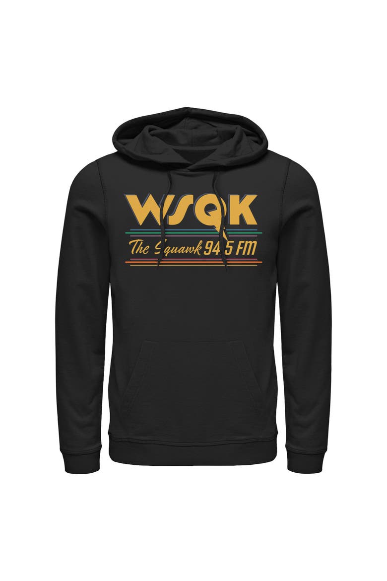 Men's Stranger Things Vintage Radio The Squawk WSQK  Pull Over Hoodie, Main, color, Black