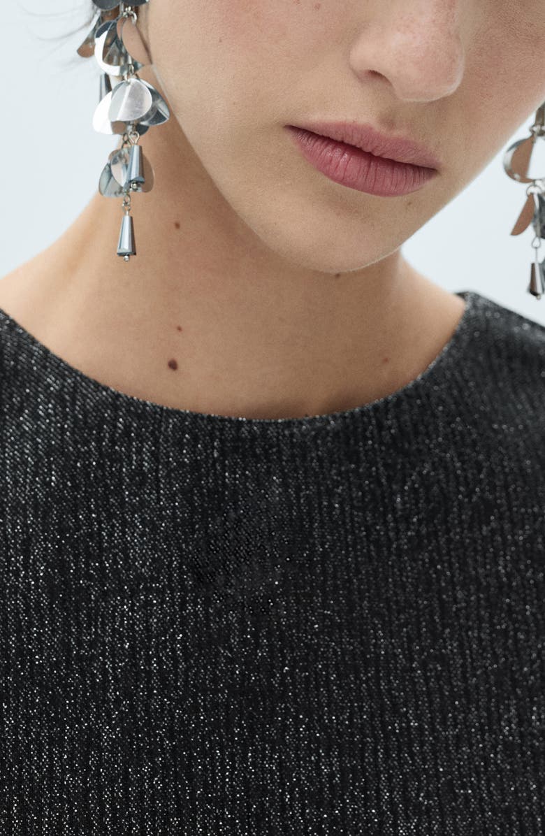 MANGO Metallic Knit T-Shirt, Alternate, color, Silver