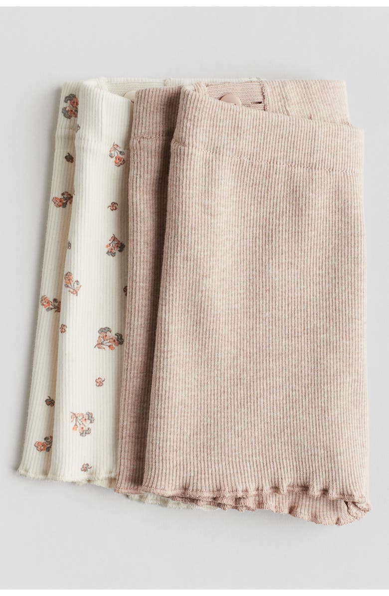 H&M 2-pack ribbed cotton bike shorts, Alternate, color, Beige/Floral