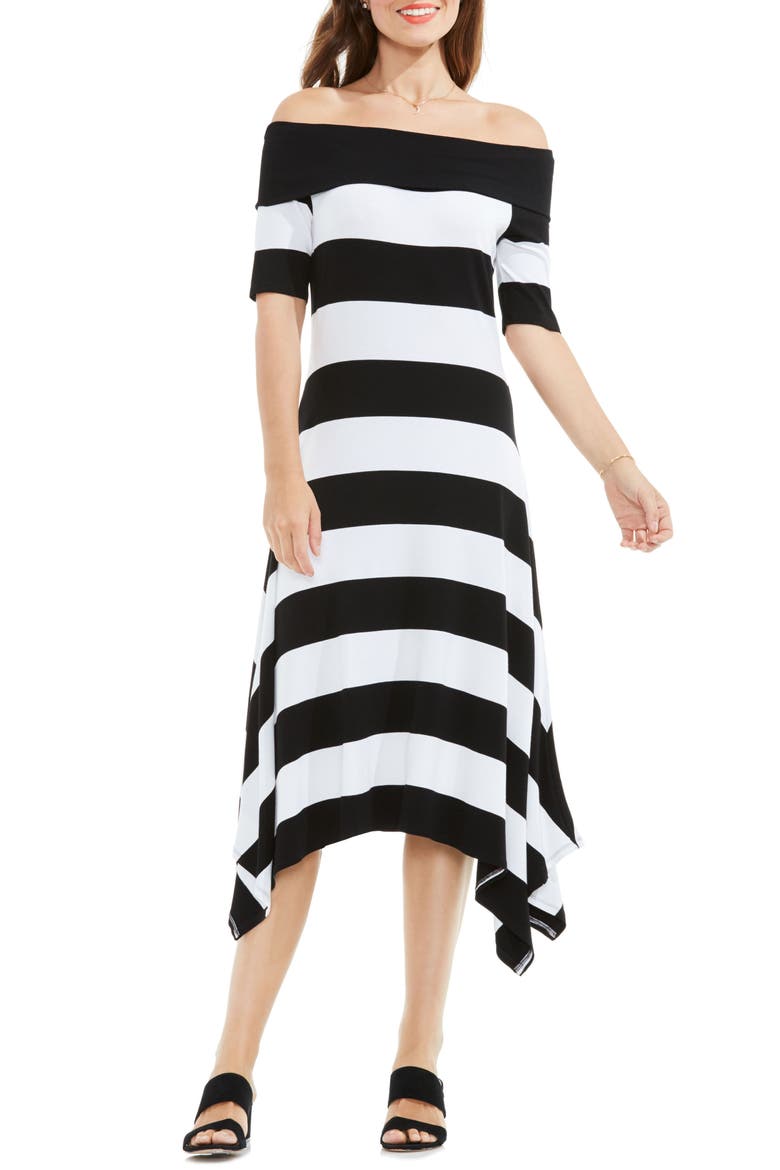 Stripe Asymmetrical Off the Shoulder Dress, Main, color, ULTRA WHITE