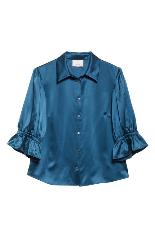Cinq À Sept Fiona Ruffle Cuff Silk Button-up Shirt In Blue