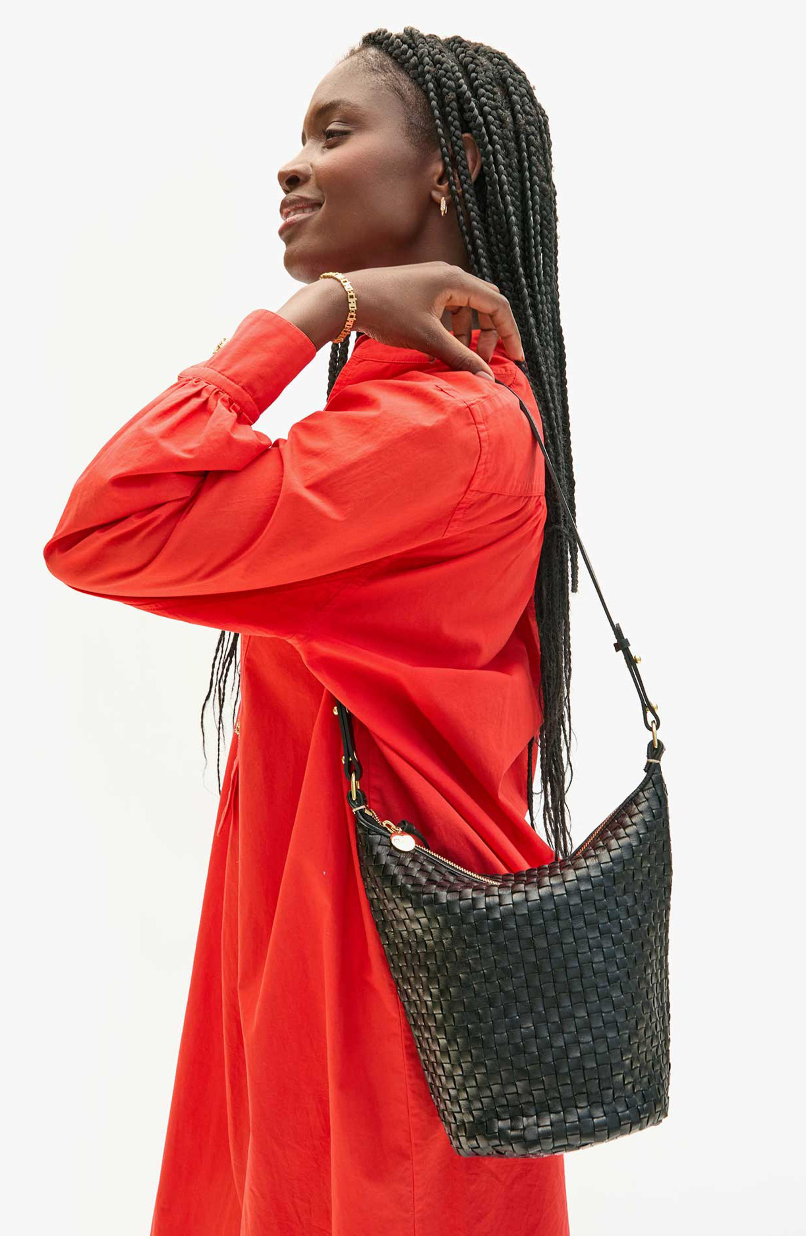 Clare V. Petite Jeanne Woven Leather Shoulder Bag, Alternate, color, 