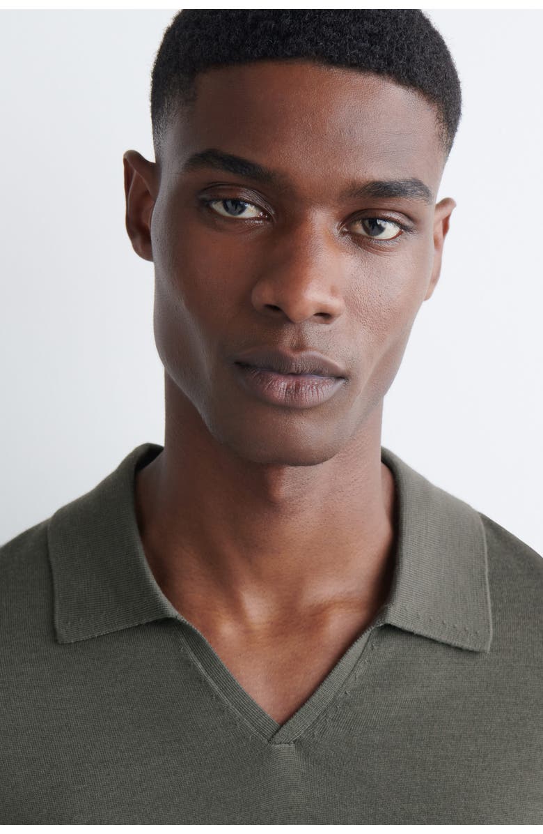 COS Open-Collar Merino Wool Polo Shirt, Alternate, color, Khaki