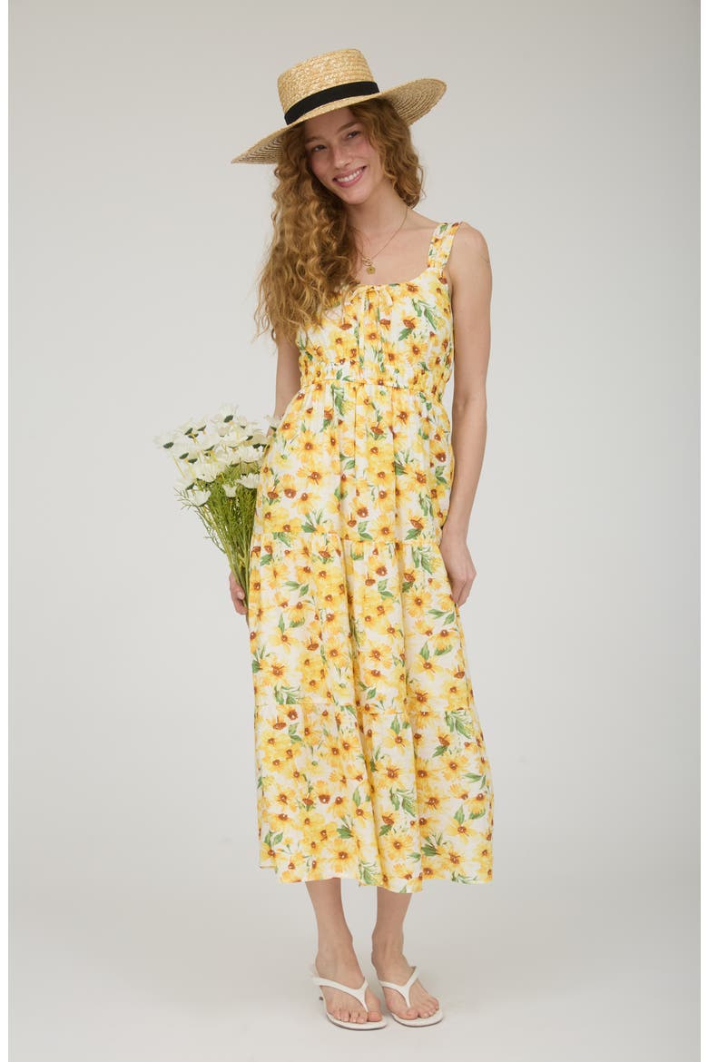 Tiered Midi Dress, Alternate, color, YELLOW/ IVORY