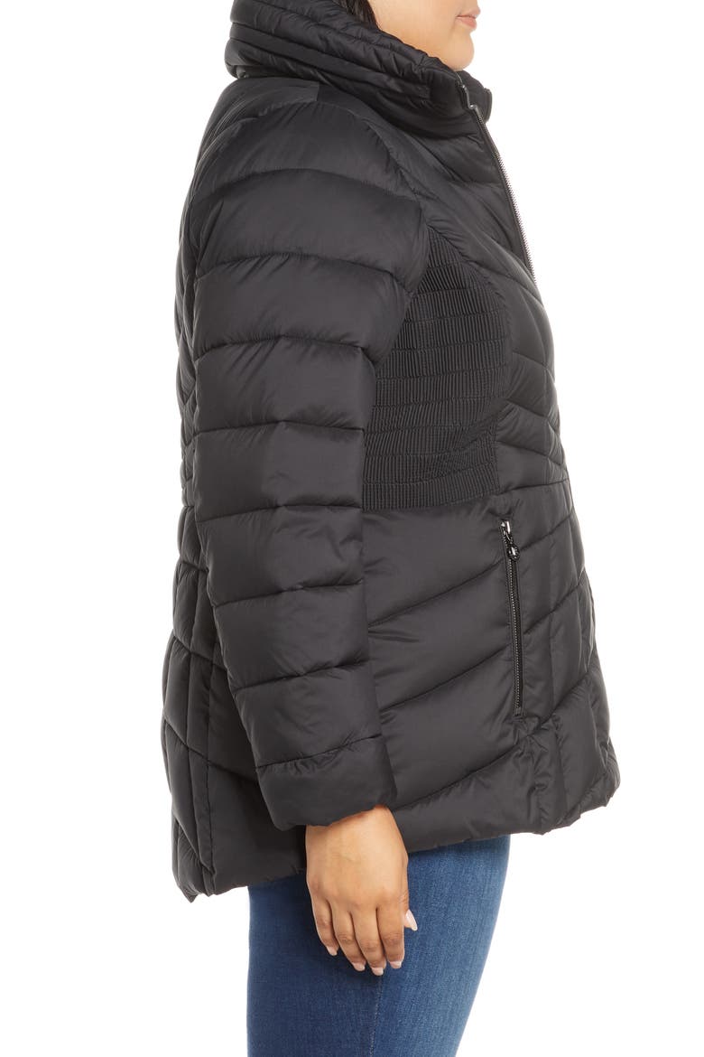 Packable Water Resistant Down & EcoPlume Coat, Alternate, color, BLACK