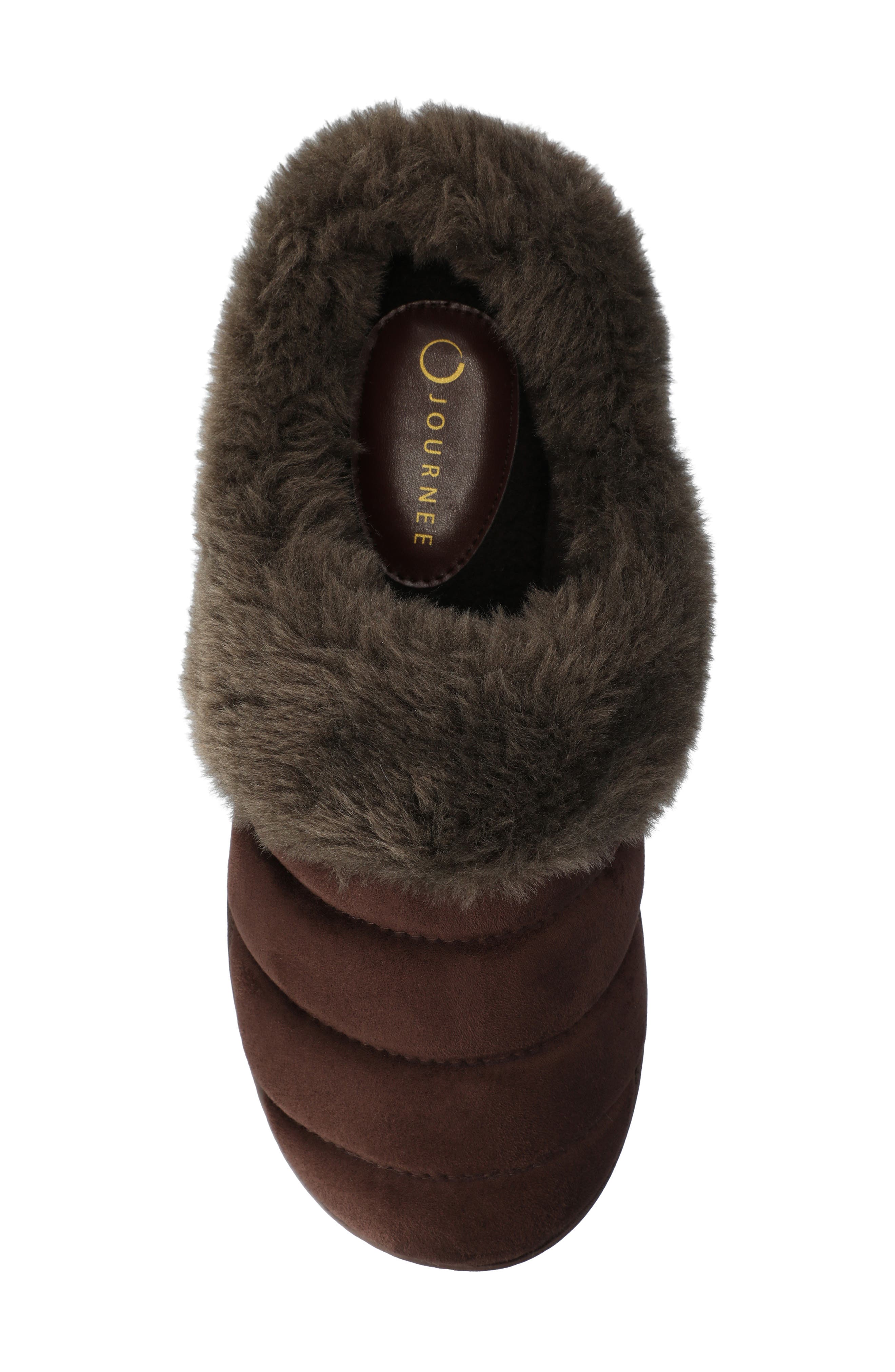 Journee Collection Blair Faux Fur Slipper, Alternate, color, Brown