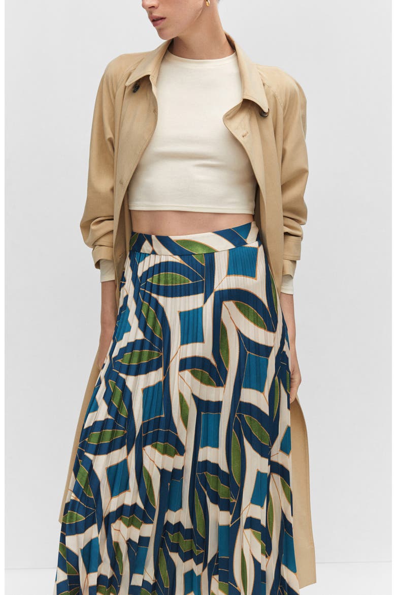 Pleated Print Midi Skirt, Alternate, color, BLUE