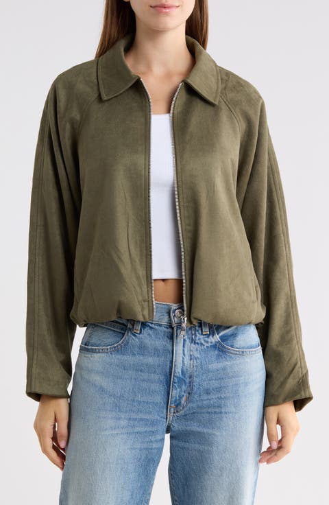 Faux Suede Zip Up Bubble Jacket