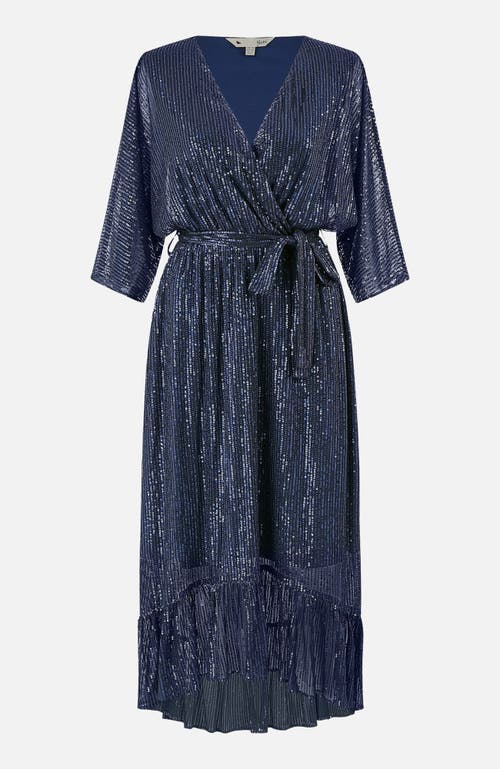 Yumi Sequin Kimono Midi Wrap Dress In Blue
