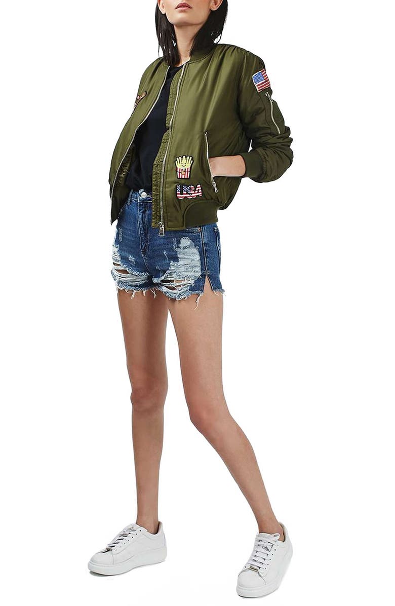 Topshop Badged MA1 Bomber Jacket, Alternate, color, 