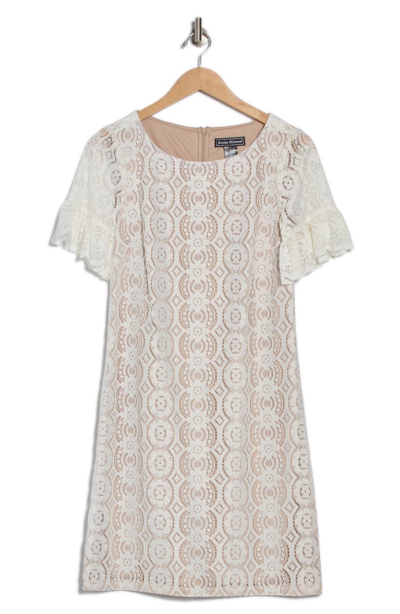 Eliza J Lace Ruffle Short Sleeve Shift Dress, Alternate, color,