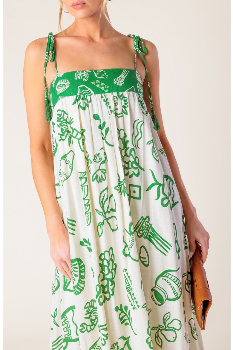 Shoulder Tie Print Maxi Dress, Alternate, color, IVORY GREEN