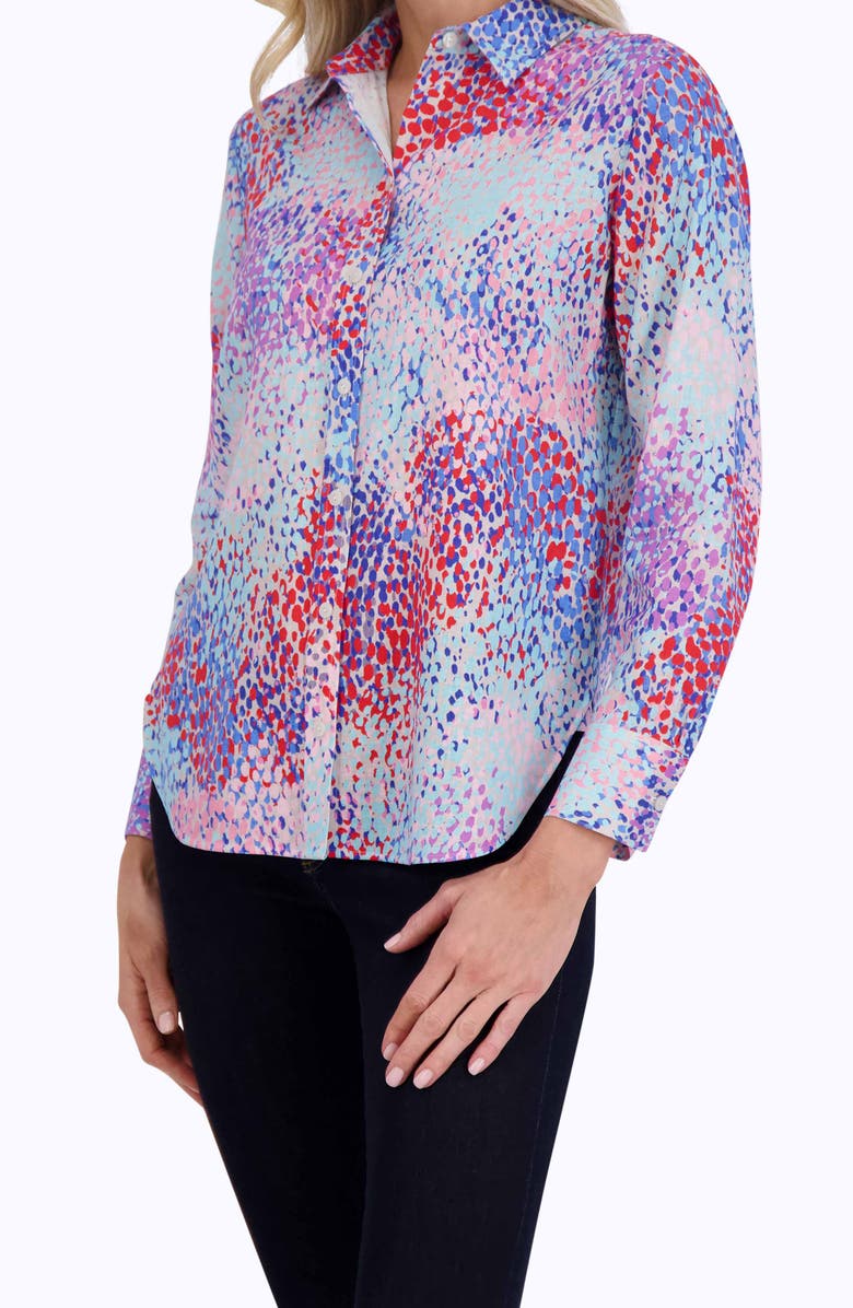 Foxcroft Meghan Multicolor Cotton Button-Up Shirt, Alternate, color, Blue Multi