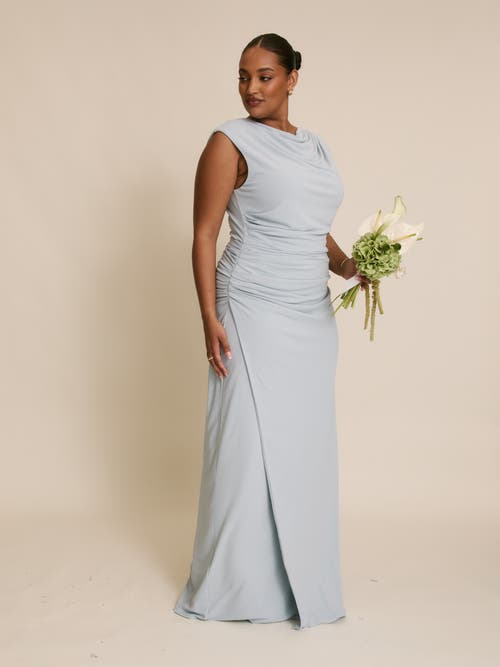Six Stories Cowl Gathered Short Sleeve Bridesmaid In Blue