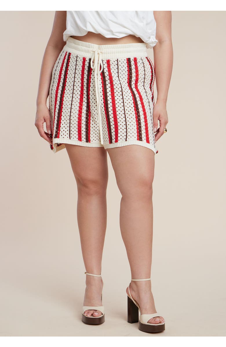 ELOQUII Striped Crochet Short, Main, color, Poppy Stripe