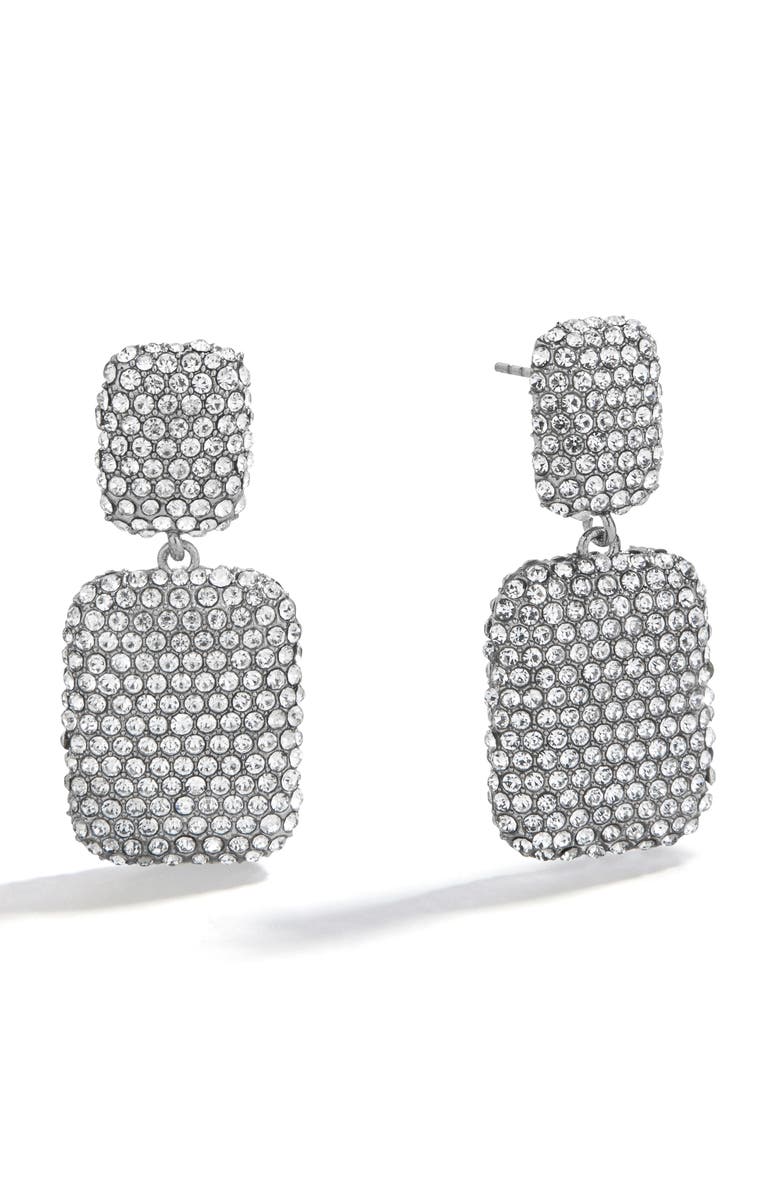BaubleBar Gloria Pavé Drop Earrings, Main, color, Silver