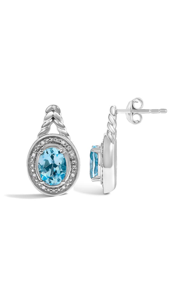 Haus of Brilliance Sterling Silver Oval Blue Topaz and Diamond Accent Twist and Halo Drop Earrings, Alternate, color, Silver