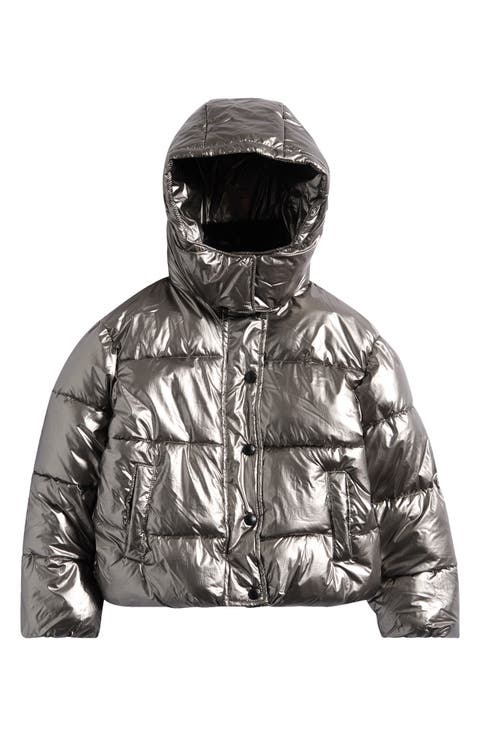 Kids' Metallic Faux Fur Collar Puffer Jacket