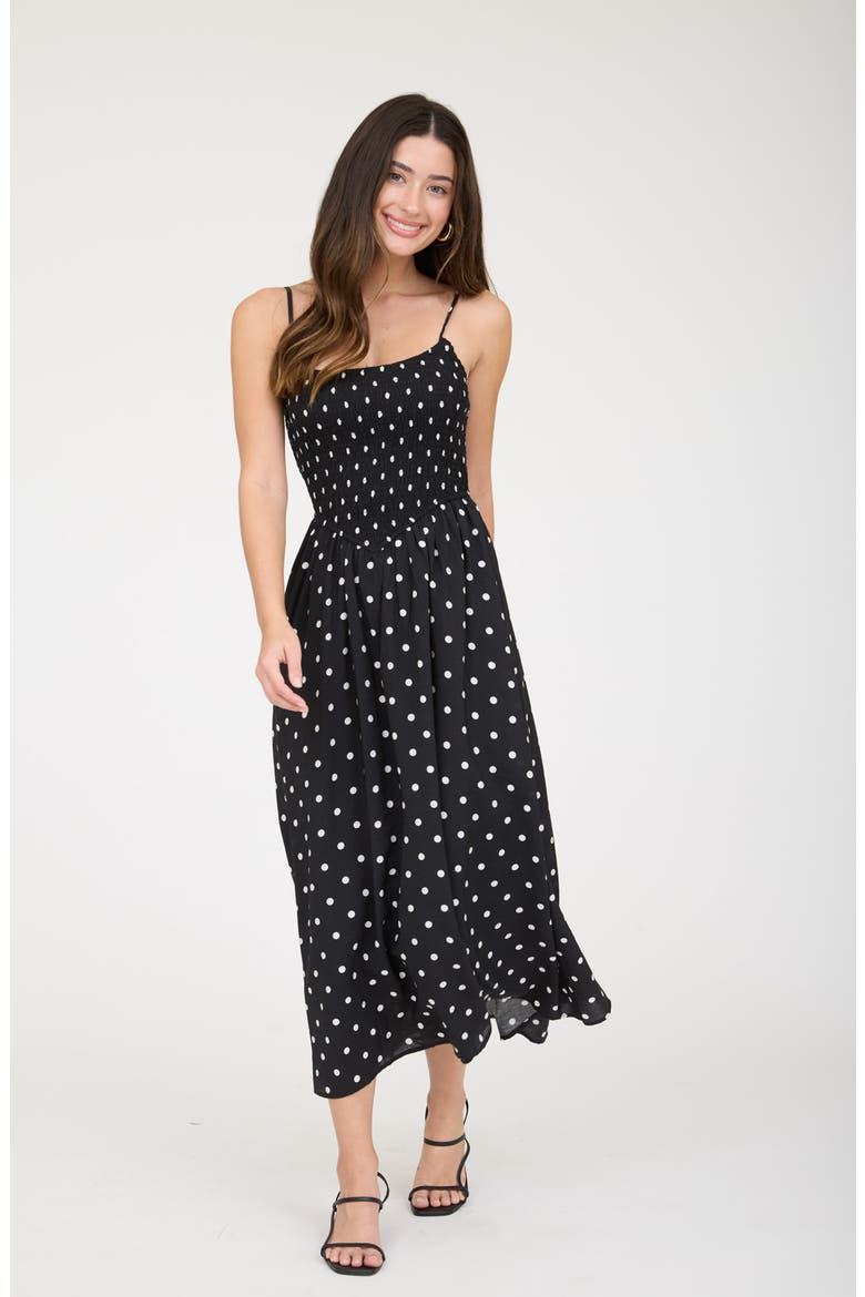 Polka Dot Midi Dress, Alternate, color, BLACK