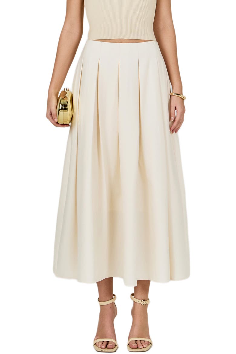 Pleated Midi Skirt, Main, color, IVORY
