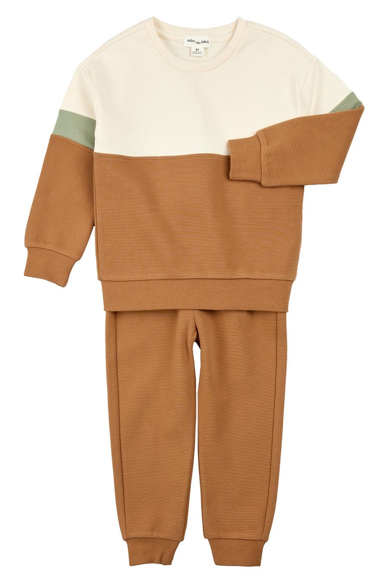 Sienna Ottoman Colorblock Sweatshirt & Joggers Set, Main, color, CAMEL