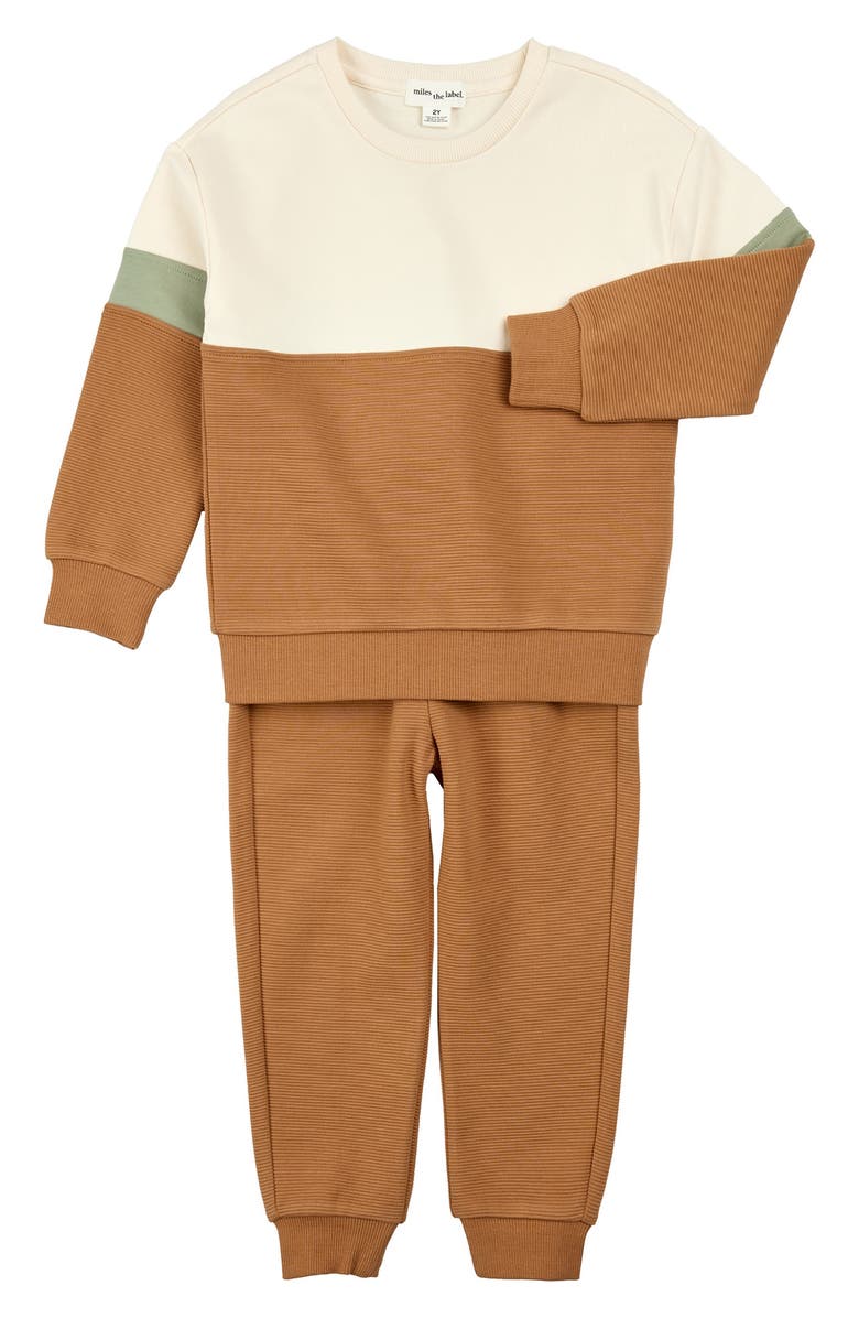 MILES THE LABEL Sienna Ottoman Colorblock Sweatshirt & Joggers Set, Main, color, Camel