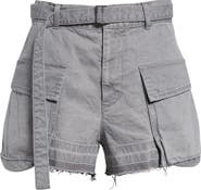Sacai Belted Frayed Release Hem Cargo Denim Shorts