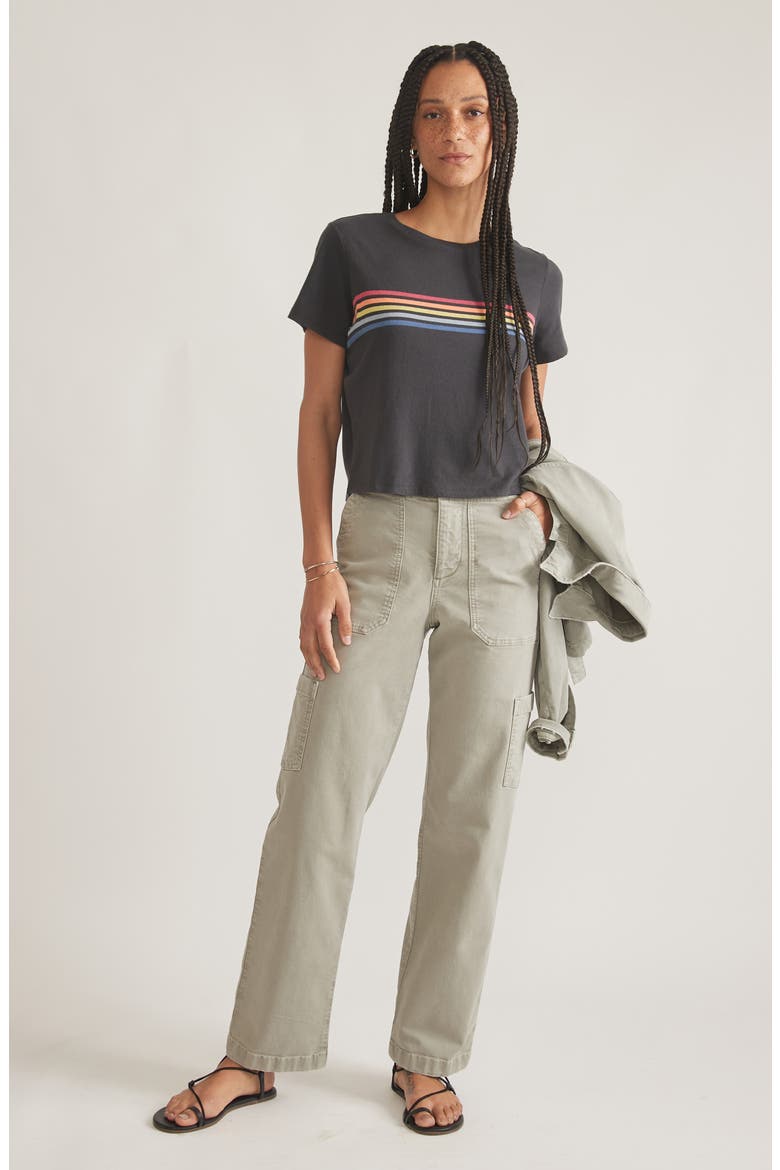 Easy Rainbow Stripe Crop T-Shirt, Alternate, color, FADED BLACK