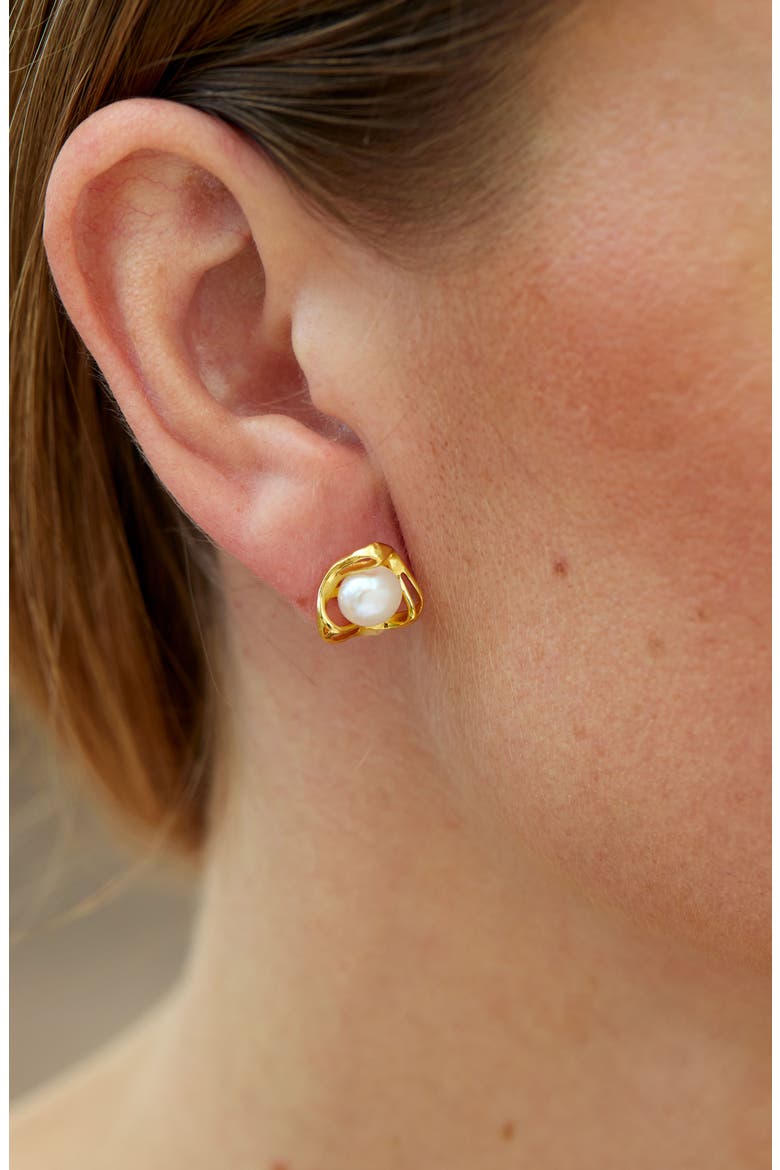 Freshwater Pearl Stud Earrings, Alternate, color, YELLOW