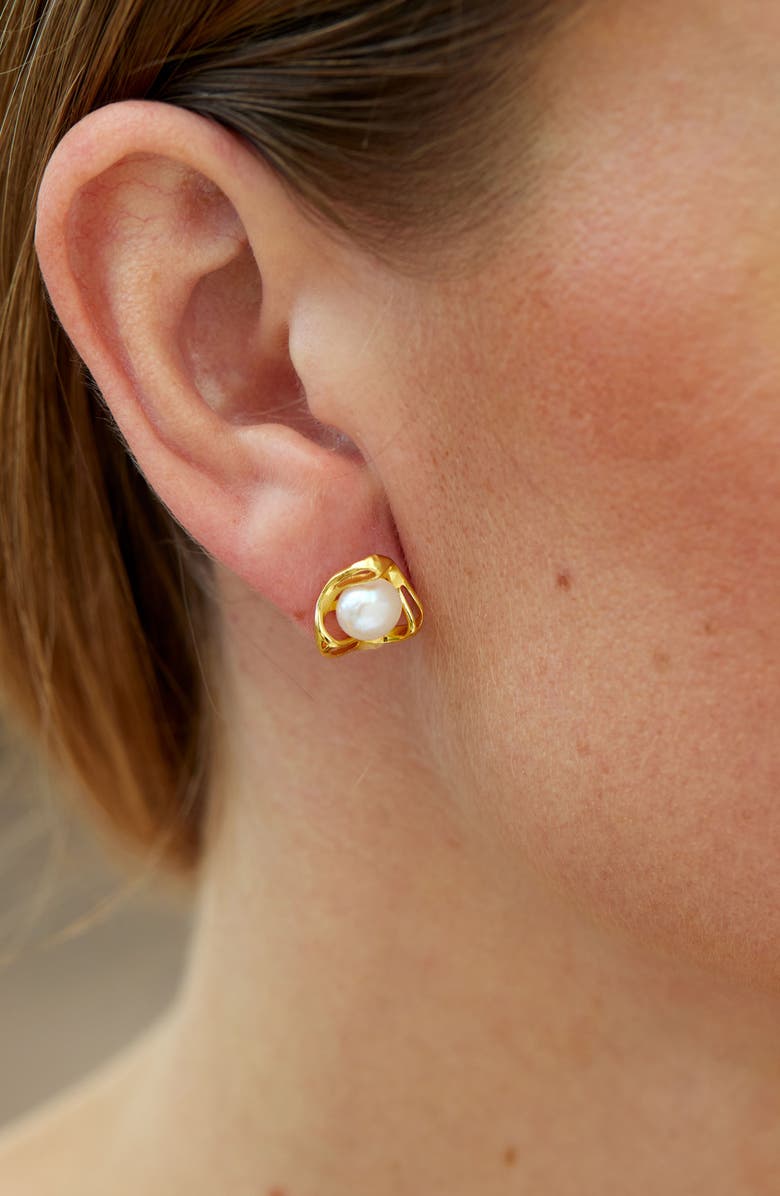 SAVVY CIE JEWELS Freshwater Pearl Stud Earrings, Alternate, color, Yellow