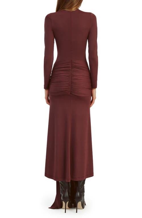 Bardot Alix Tie Front Long Sleeve Maxi Dress In Brown