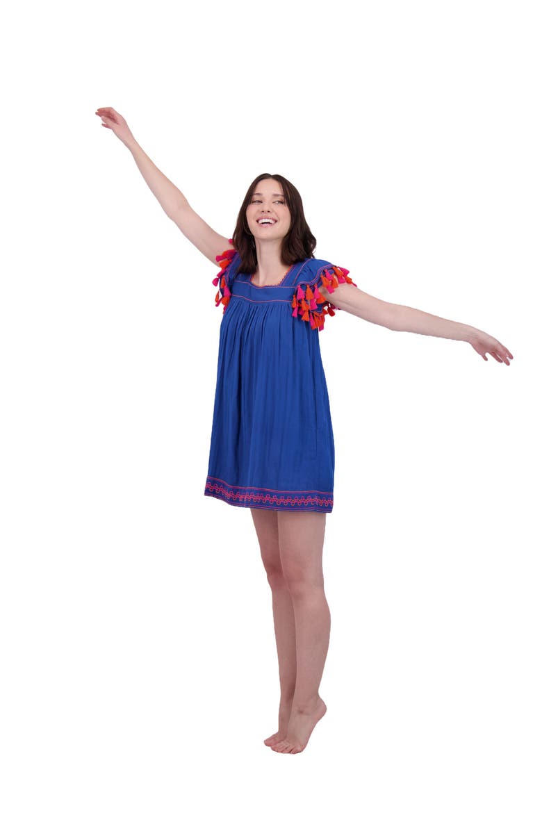 Mer St. Barth Mini Sandrine Women's Dress Classic Blue Embroidery, Main, color, 