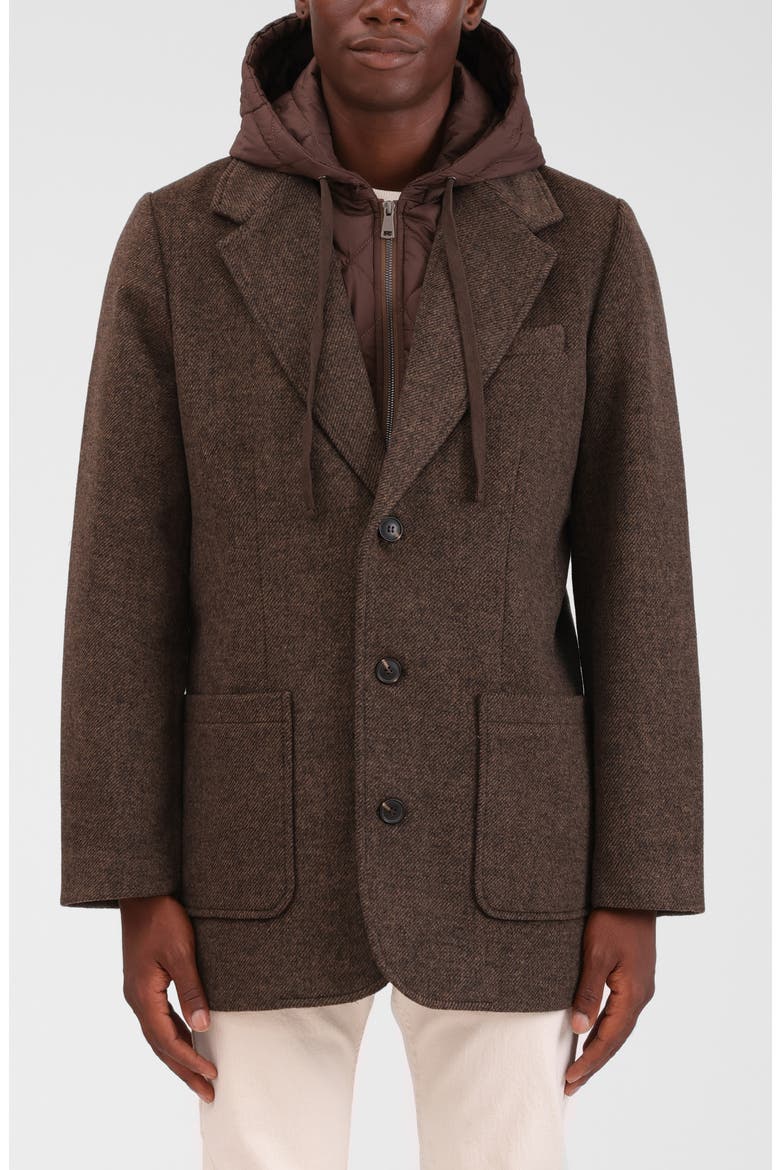 Wool Blend Blazer with Quilted Hooded Bib, Alternate, color, BRINDLE