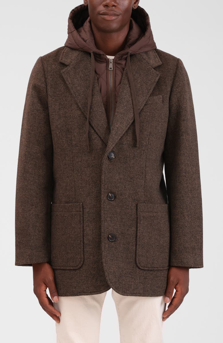 Bagatelle Wool Blend Blazer with Quilted Hooded Bib, Alternate, color, Brindle