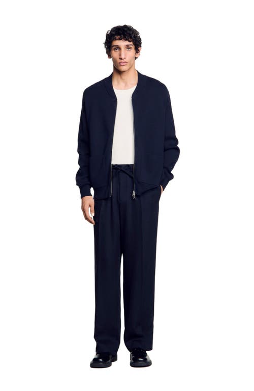 Sandro Teddy Knit Jacket In Navy Blue