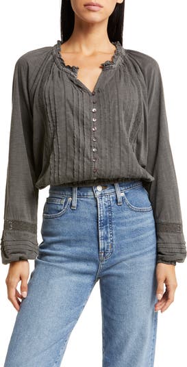 売れ筋商品|||ラッキーブランド カットソー トップス レディース Women's Cotton Pleated Split-Neck Peasant Top Mauve Shadows MGGT4114_WLDCR_5.jpg?v=