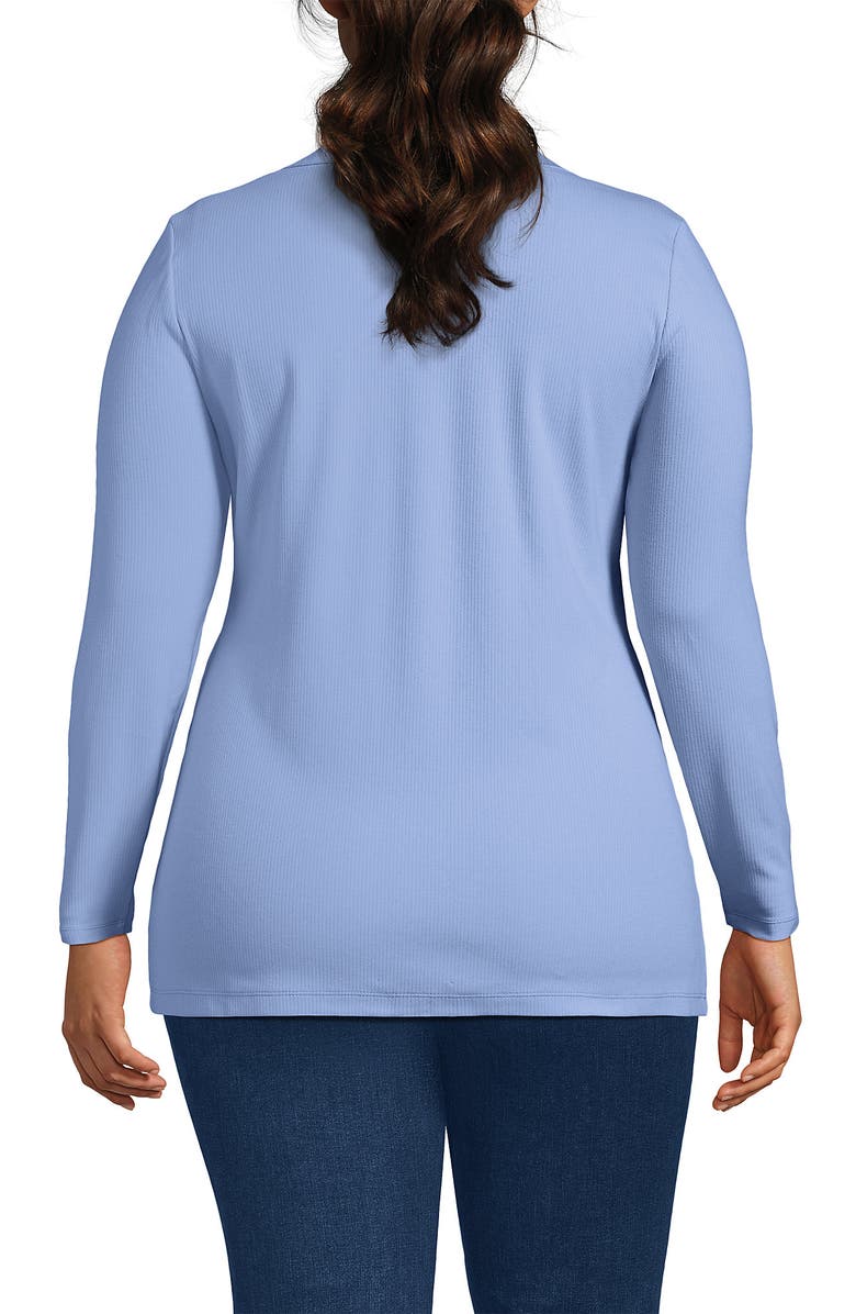 Lands' End Long Sleeve Polished Rib Button Through Tunic Shirt, Alternate, color, Light Sea Blue