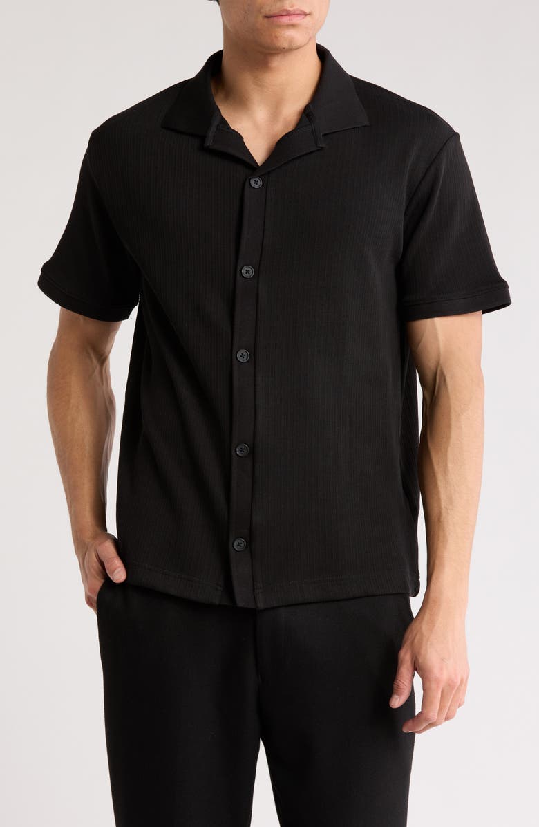 Cactus Man Black Knit Cotton Blend Camp Shirt, Main, color, Black