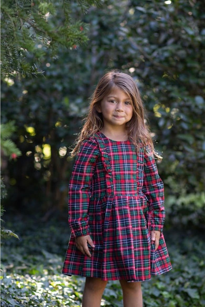 Long Sleeve Ruffle Dress, Alternate, color, Holiday Plaid