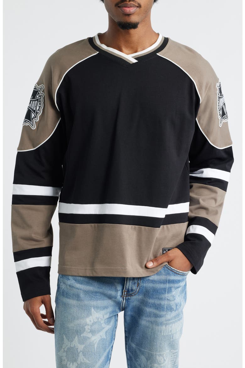 Oversize M Shield Hockey Jersey, Main, color, BLACK