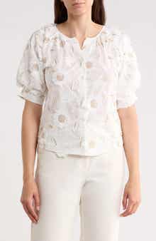 ELIE ELIE TAHARI 3D Floral Appliqué Button-Up Top