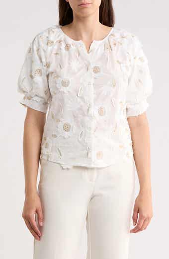 ELIE ELIE TAHARI 3D Floral Appliqué Button-Up Top