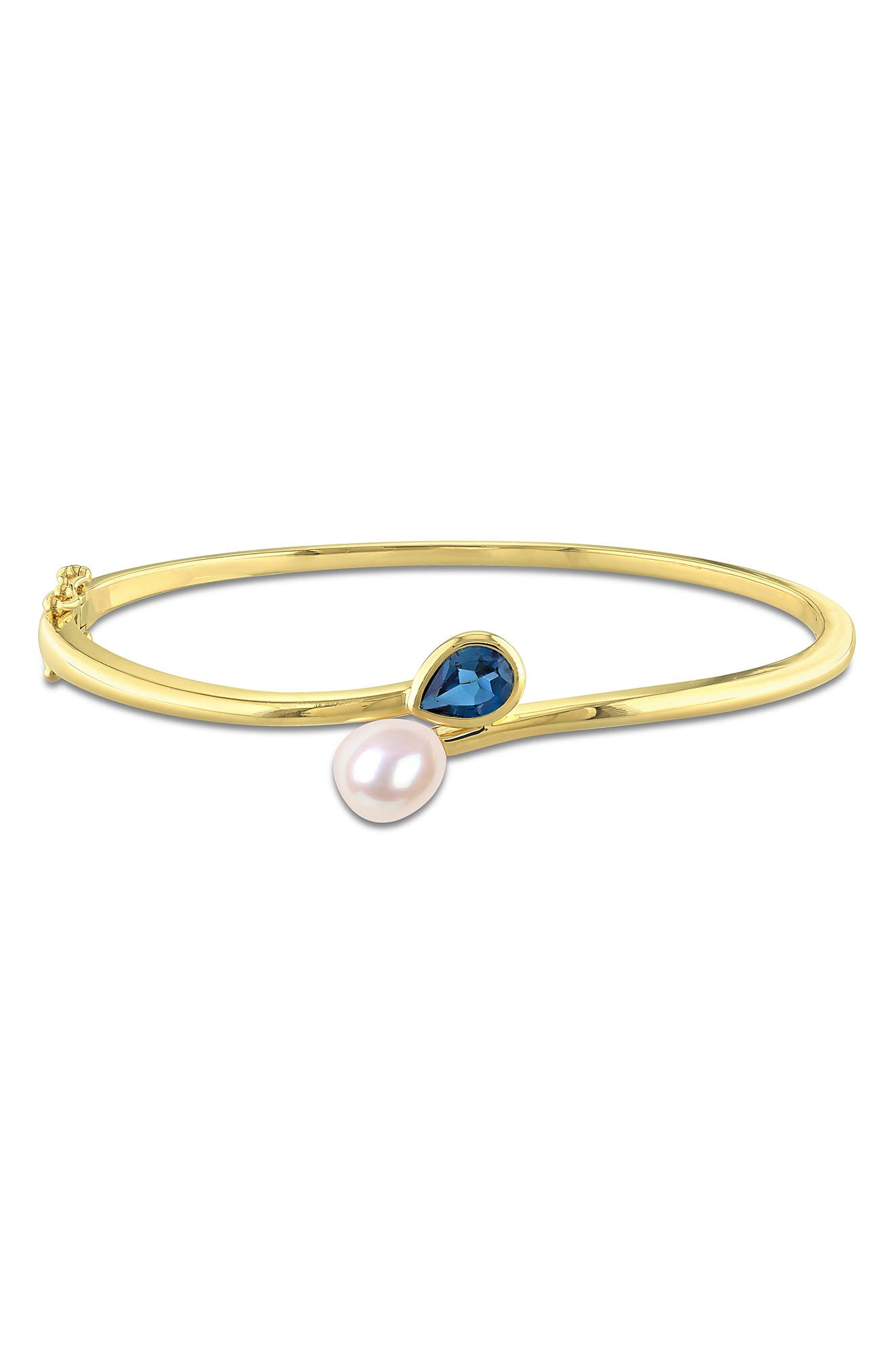 Cultured Freshwater Pearl and Gemstone Bypass Bangle