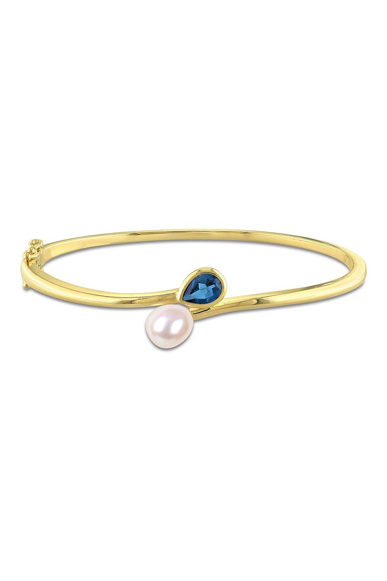 Cultured Freshwater Pearl and Gemstone Bypass Bangle, Main, color, BLUE