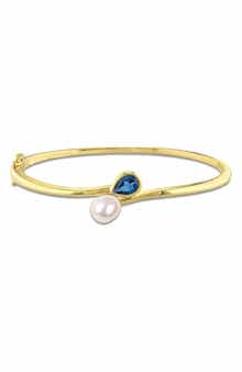 Cultured Freshwater Pearl and Gemstone Bypass Bangle