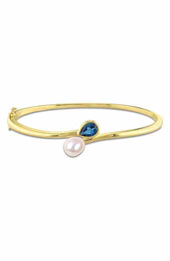 Cultured Freshwater Pearl and Gemstone Bypass Bangle